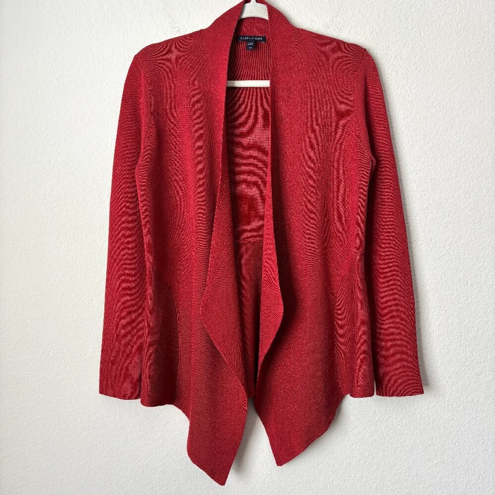 Eileen Fisher Silk Organic Cotton Waterfall Open Front Cardigan in Cayenne